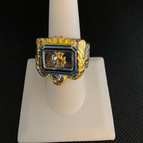 Men's Size 9 Ring with Gold and Turquoise Native American with Eagle - Picture 4 of 6